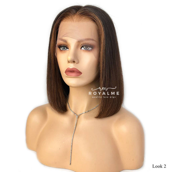 Pepper 13x6 T Part Wavy Lace Front Wig Human Hair Brown Highlights