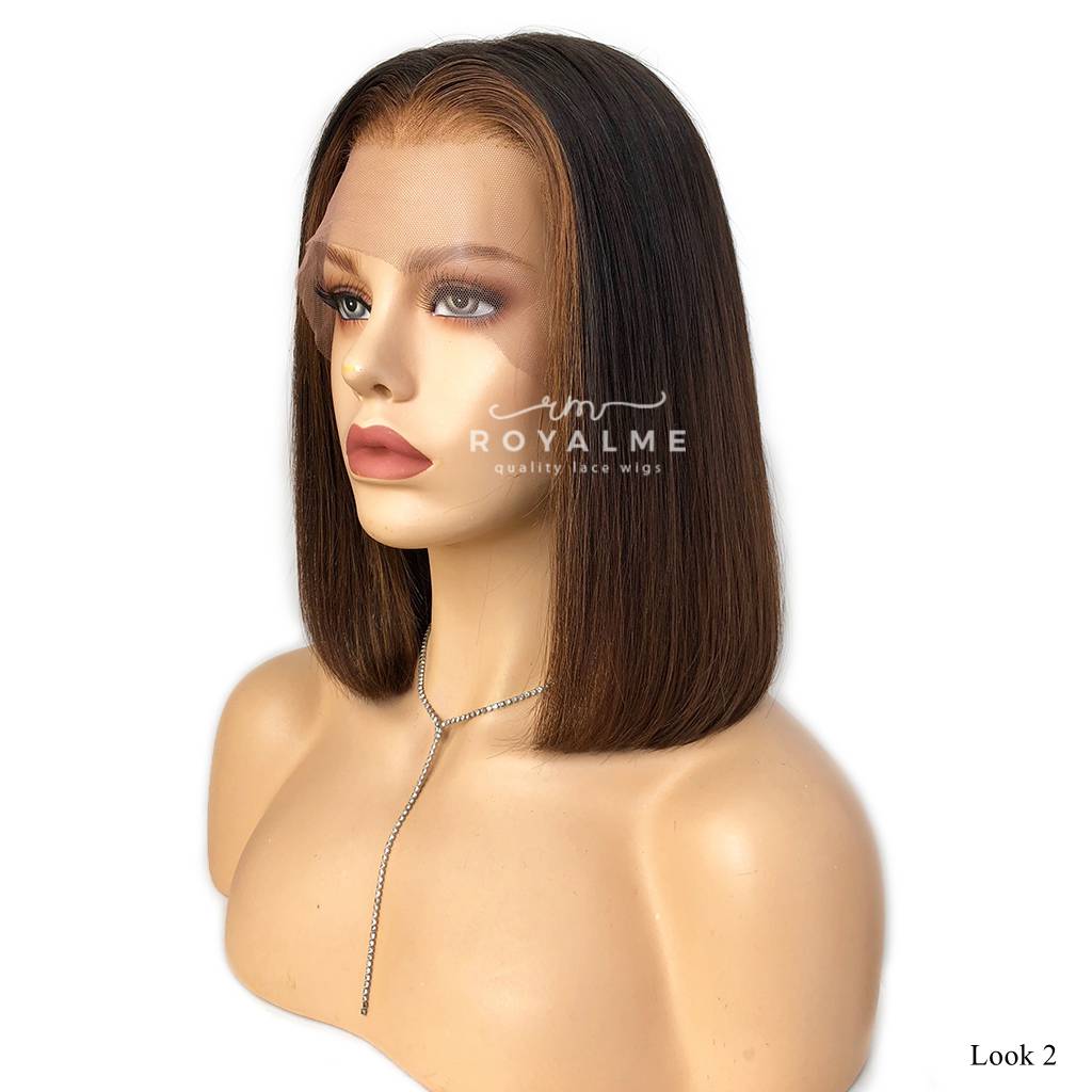 Pepper 13x6 T Part Wavy Lace Front Wig Human Hair Brown Highlights Royal Me
